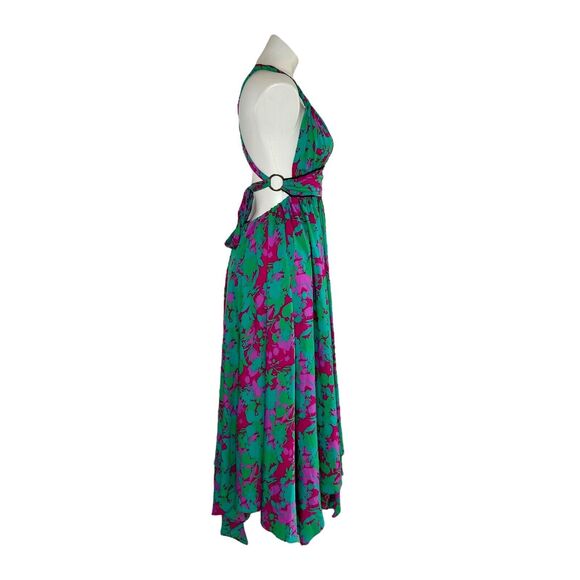 FREE PEOPLE Summer Nights Floral Pink Fuchsia Teal Maxi Dress Size Small - Picture 9 of 16